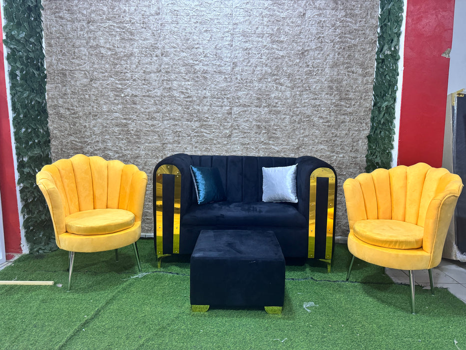 Sofás negro metal dorado con butaca flor de loto mueble para la sala