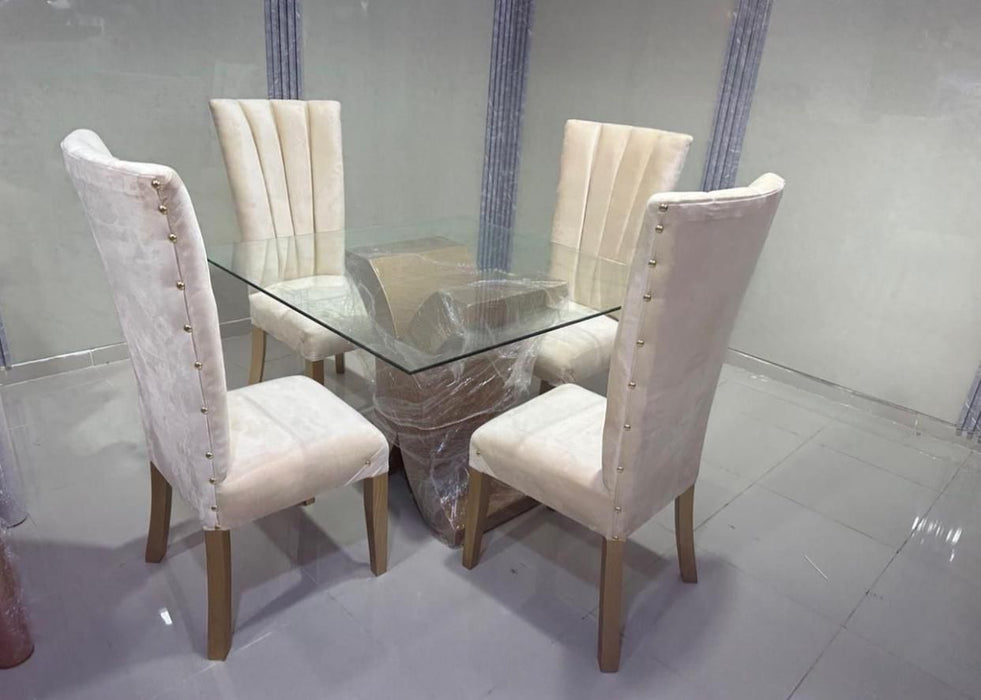 Comedor rayado 4 sillas beige bar en X