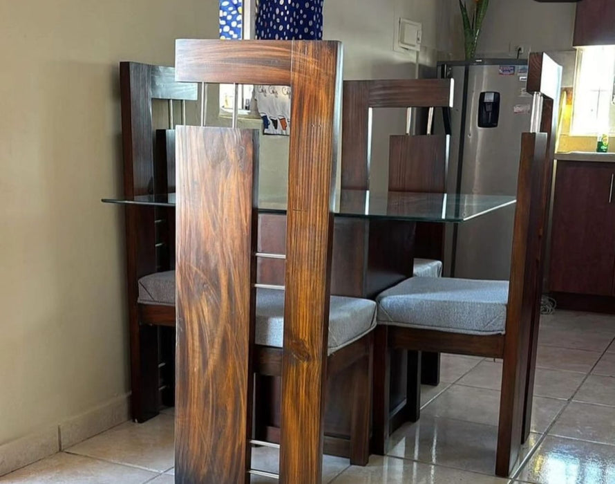 comedor nogal 4 silla tope cristal