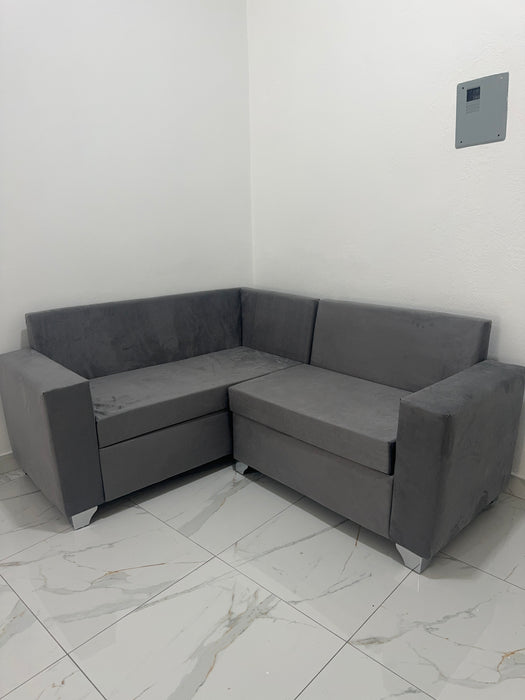 Mueble en L sofá para la sala con mesa de centro micro fibra gris claro