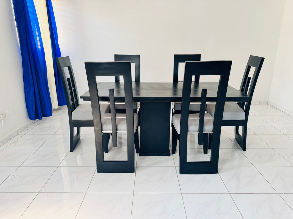Comedor fj 6 silla tope madera, madera color negro