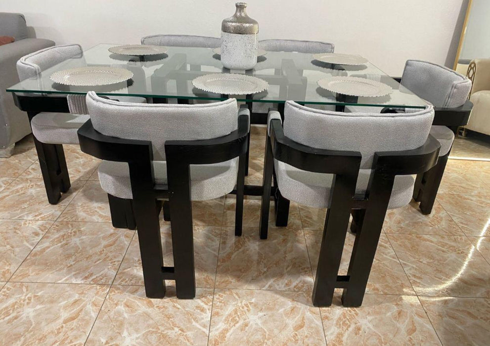 Comedor media luna  6 sillas negro