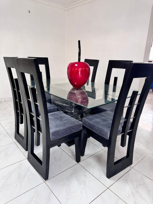 Comedor 6 silla tope cristal de madera asientos tapizados fj