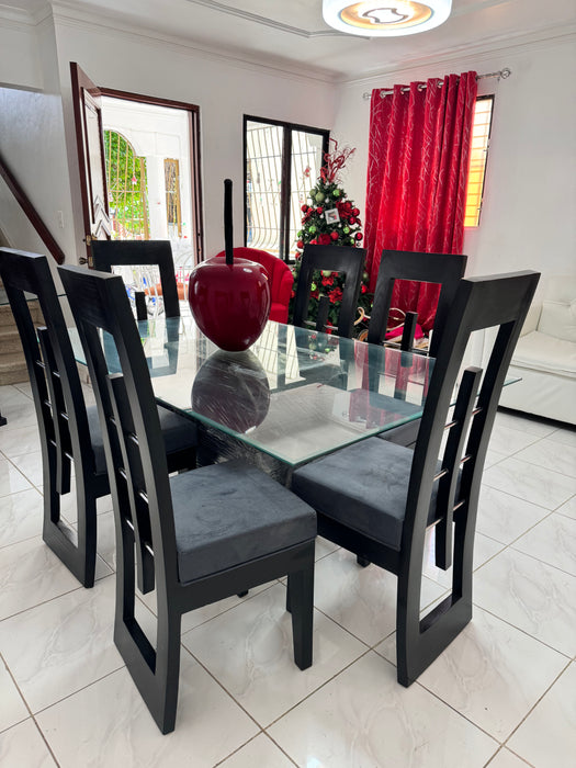 Comedor 6 silla tope cristal de madera asientos tapizados fj