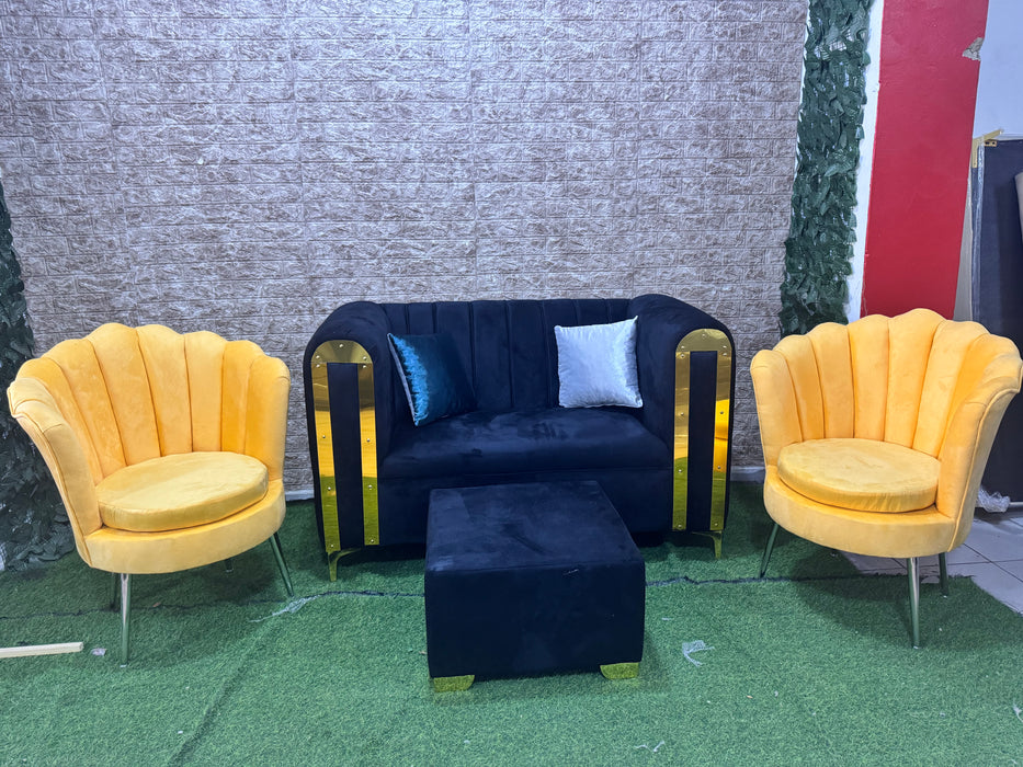 Sofás negro metal dorado con butaca flor de loto mueble para la sala