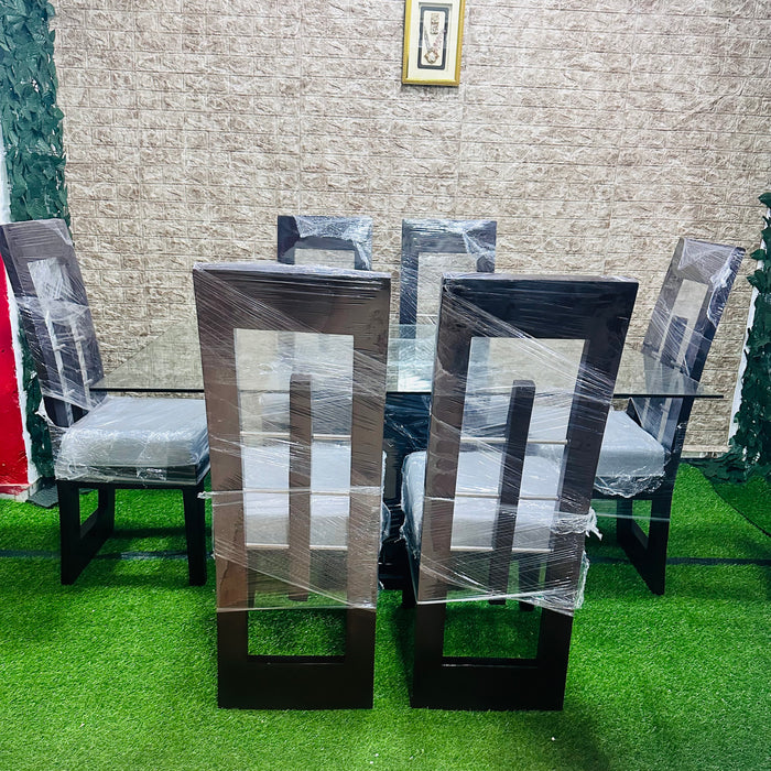 Comedor 6 silla tope cristal de madera asientos tapizados fj