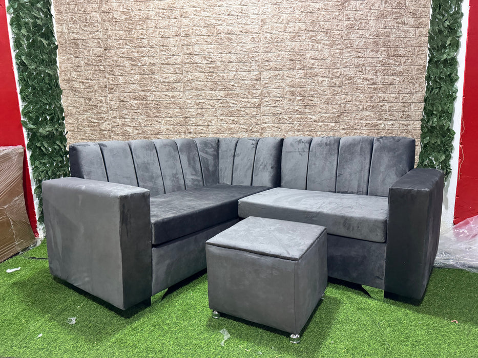 Mueble en L sofá para la sala con mesa de centro micro fibra gris claro