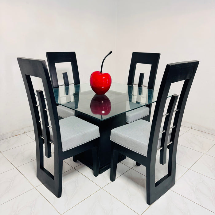 Comedor fj 4 silla tope cristal madera color negro
