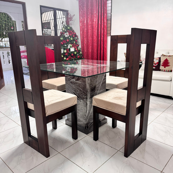Comedor nk 4 silla madera tope cristal color caoba