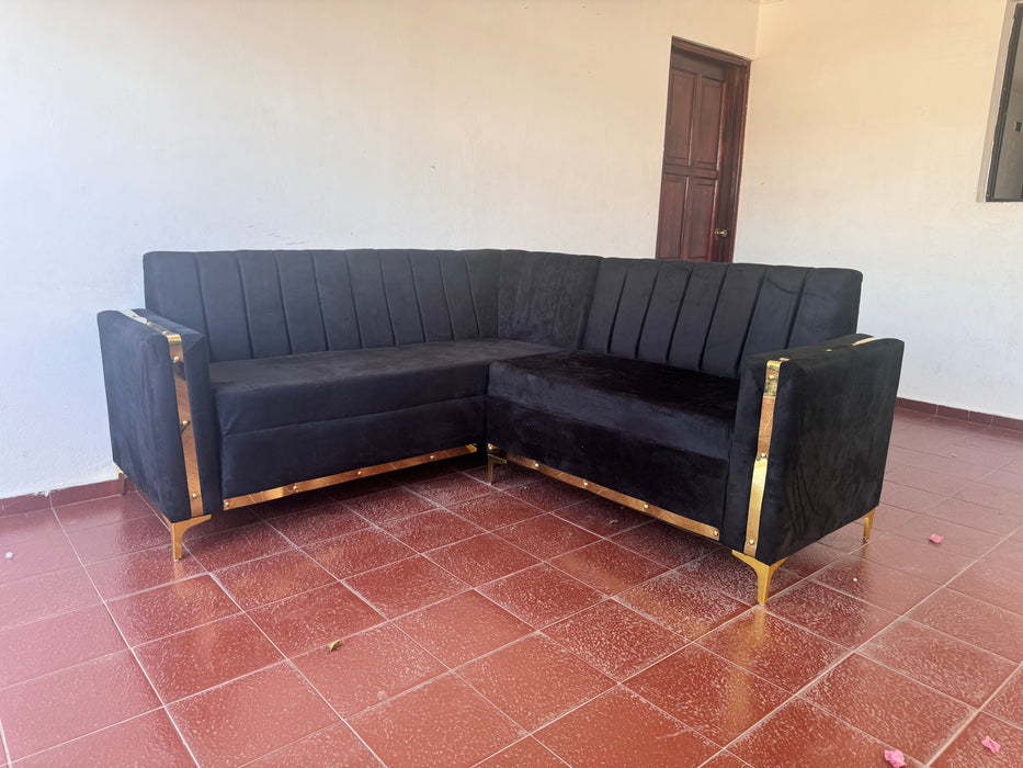 JUEGO DE MUEBLE L CON DORADO