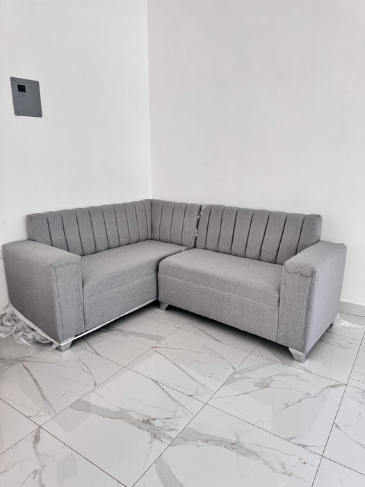 Mueble en L sofá para la sala con mesa de centro micro fibra gris claro