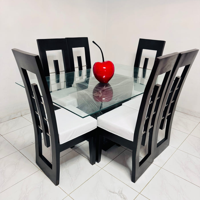 Comedor 6 silla tope cristal de madera asientos tapizados fj