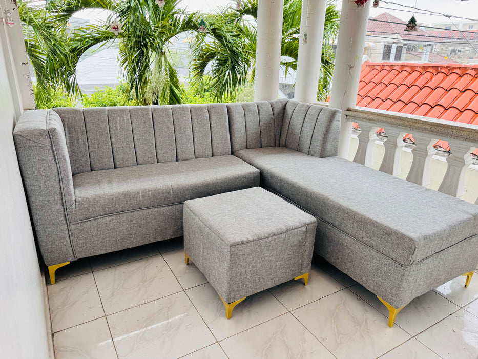 Muebles sofá para sala en L tela Canva gris