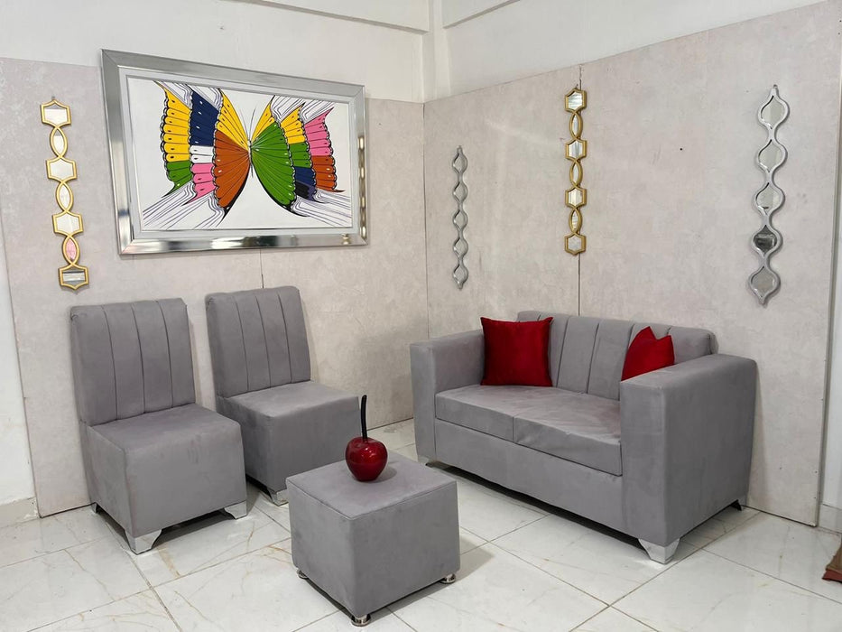 Muebles sofás de 2 asientos con mesa de centro y 2 butaca micro fibra gris claro para la sala
