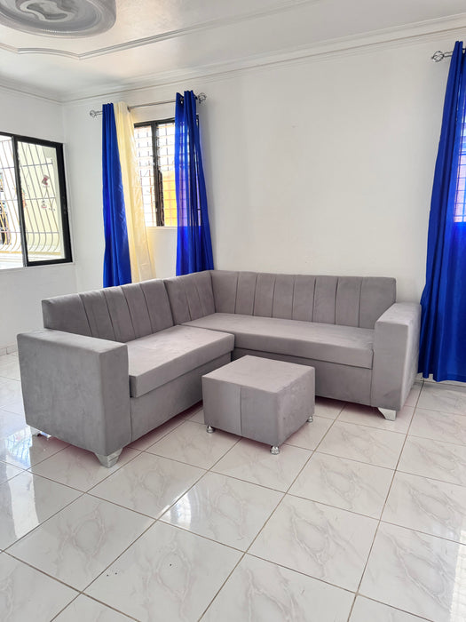 Mueble en L sofá para la sala con mesa de centro micro fibra gris claro