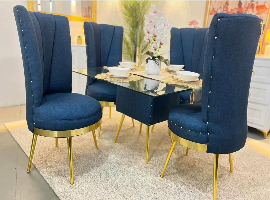 comedor luxury  tapizado tope cristal 4 silla