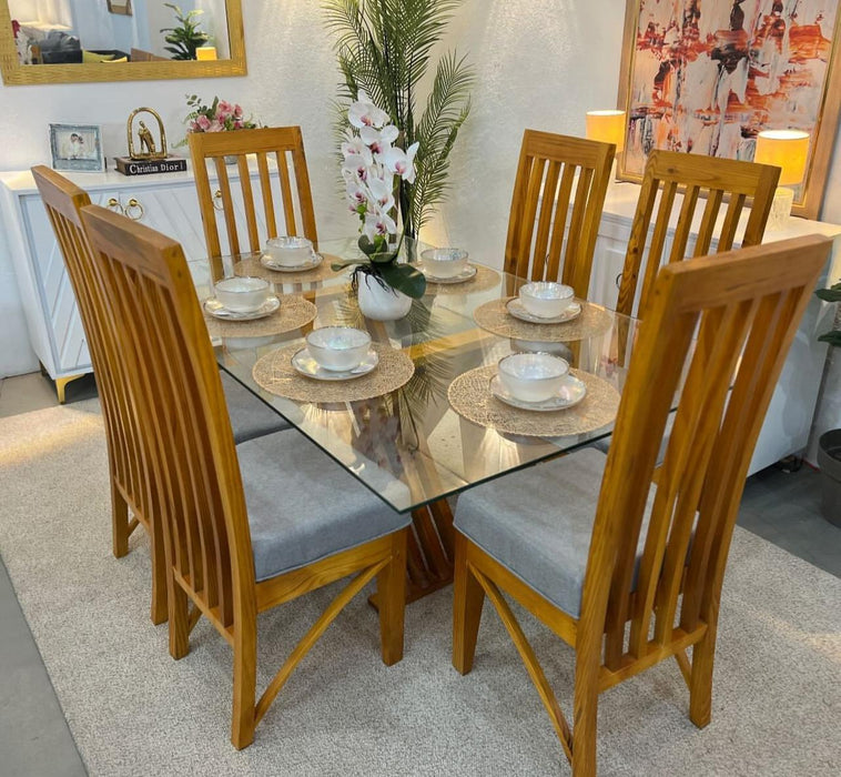 comedor 6 sillas tope cristal tablilla