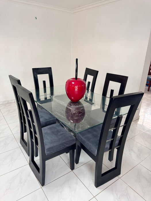 Comedor 6 silla tope cristal de madera asientos tapizados fj