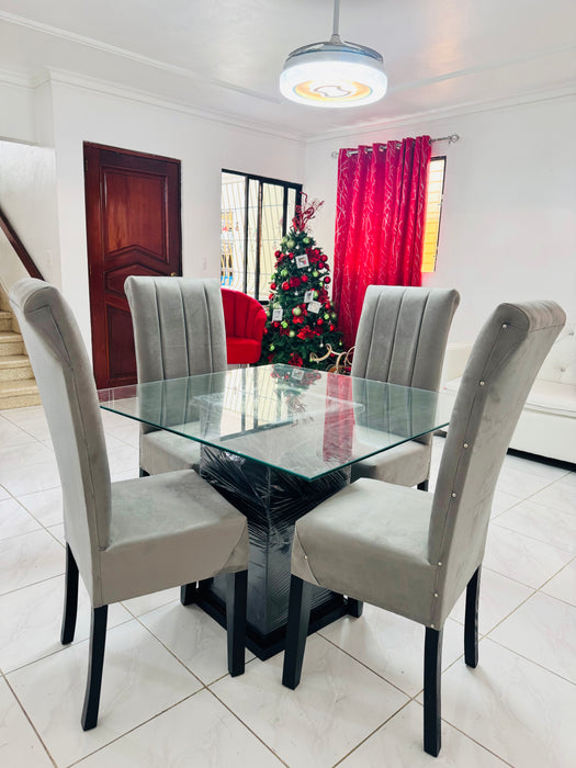Comedor tapizado rayado, tope cristal