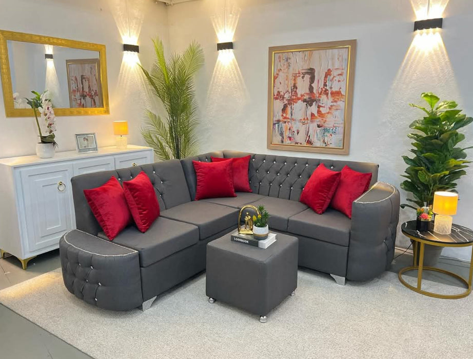 Mueble L media luna capitoneado 5 asientos