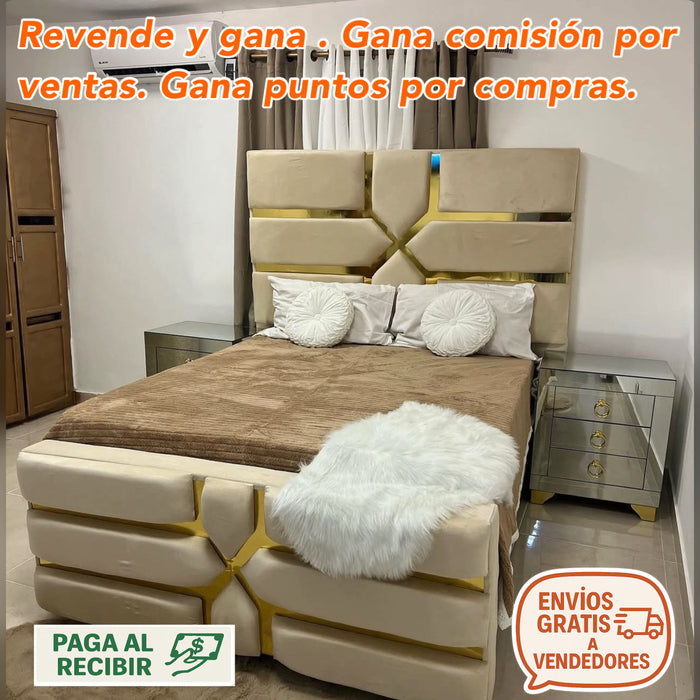 Cama tapizada zafiro beige