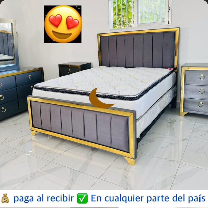 ESPALDAR Rallado Gris borde Dorado CON Colchon
