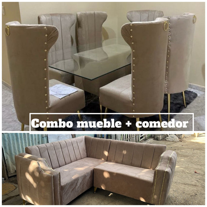 Combo mueble L + comedor 6 sillas