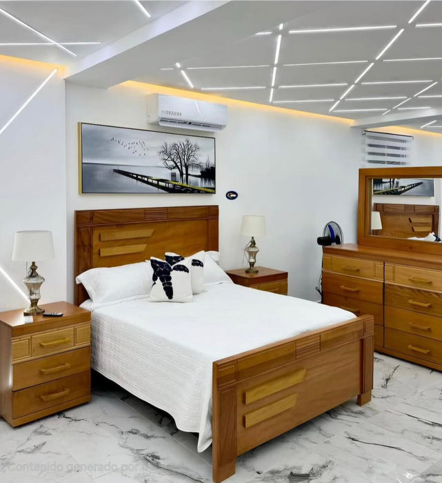 Juego de habitación moderno en ocume de 2 plaza y media