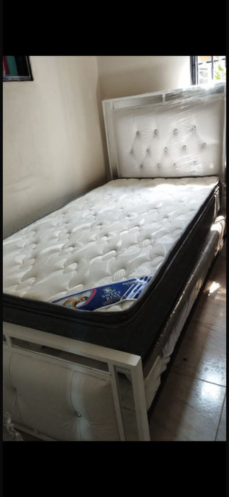 CAMA TWIN #39 BLANCO CON COLCHON DOBLE PILLOW TOP
