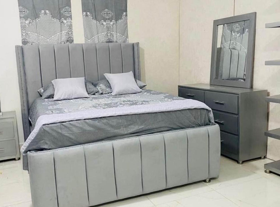 JUEGO DE APOSENTO GRIS RAYADO DE 60
