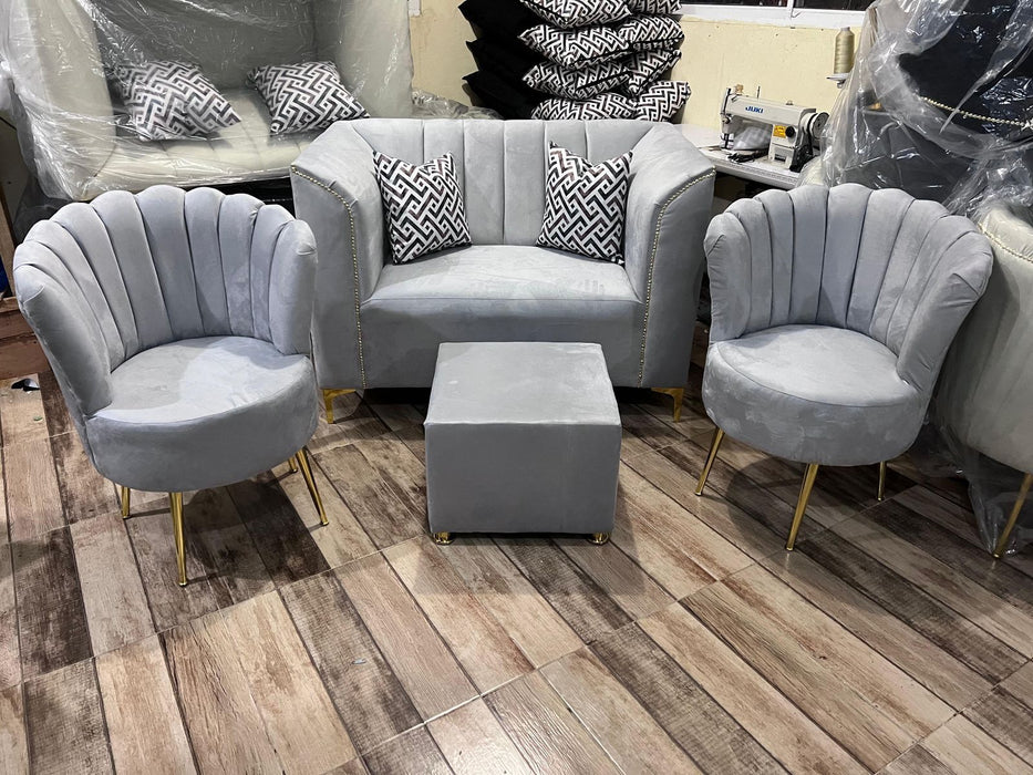 JUEGO DE MUEBLE DE SALA CON 2 FLOR DE LOTE COLOR GRIS