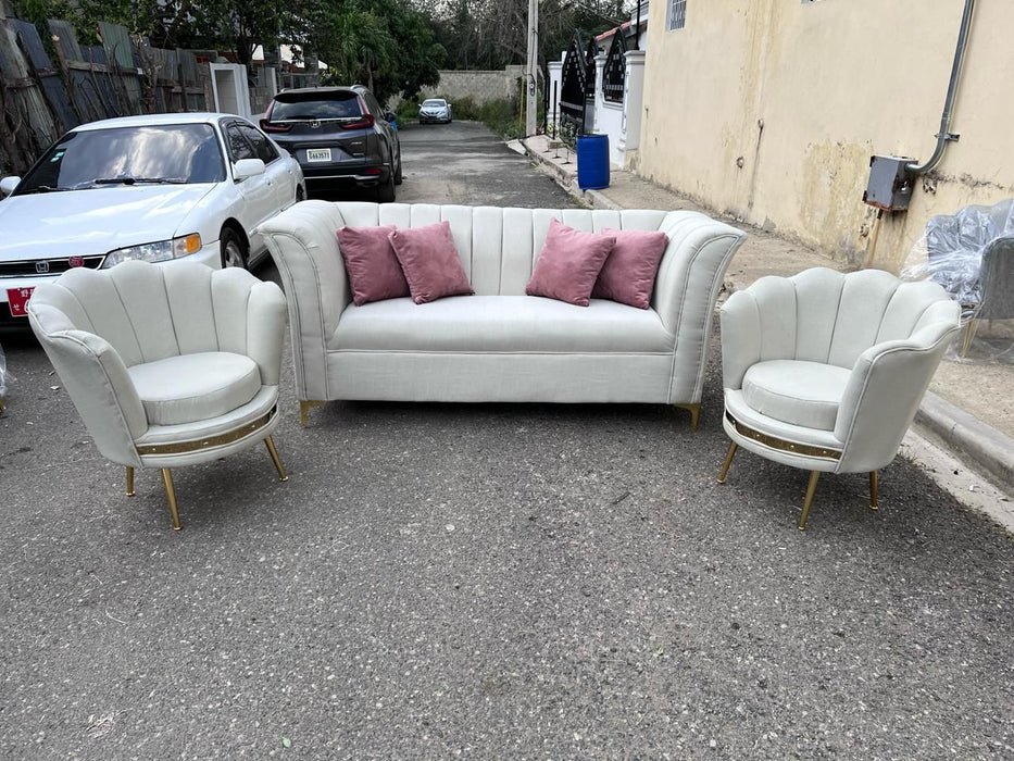 JUEGO DE MUEBLE BLANCO CON FLOR DE LOTE