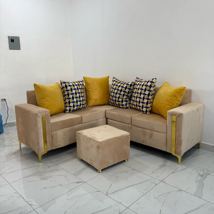 MUEBLE EN L DE 5 ASIENTOS 6 COGINES BEIGE